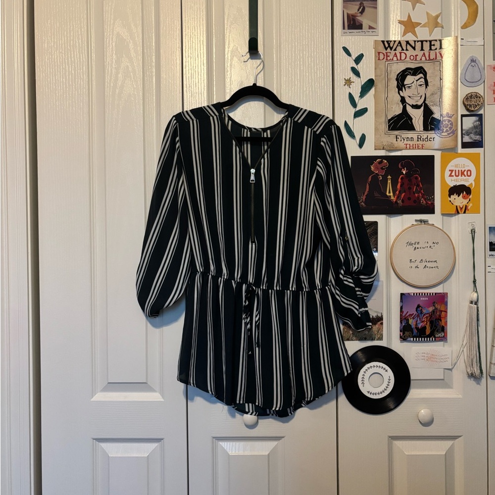 Green and White Striped Blouse